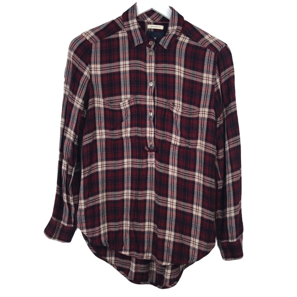 American Eagle Plaid Boyfriend Fit Pullover Flannel Long Sleeve Top Women Sz S